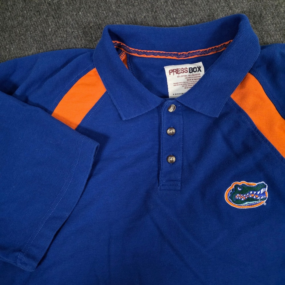 Press‎ Box Florida Gators Polo Shirt Royal Blue Orange XL Men's